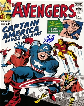 Stan Lee Signed 16x20 The Avengers Captain America Lives Again Photo (FSC)